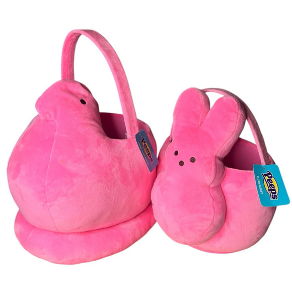 PEEPS Pink Plush Easter Baskets (1) Jumbo Chick -(1) Medium & Yellow Bunny Lot/3 - Picture 14 of 16